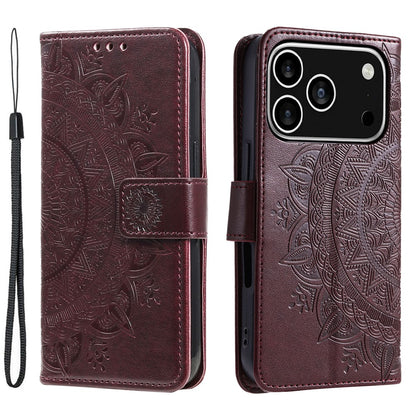 For iPhone 17 Pro Stand Case Imprinted Totem PU Leather Wallet Phone Cover with Wrist Strap