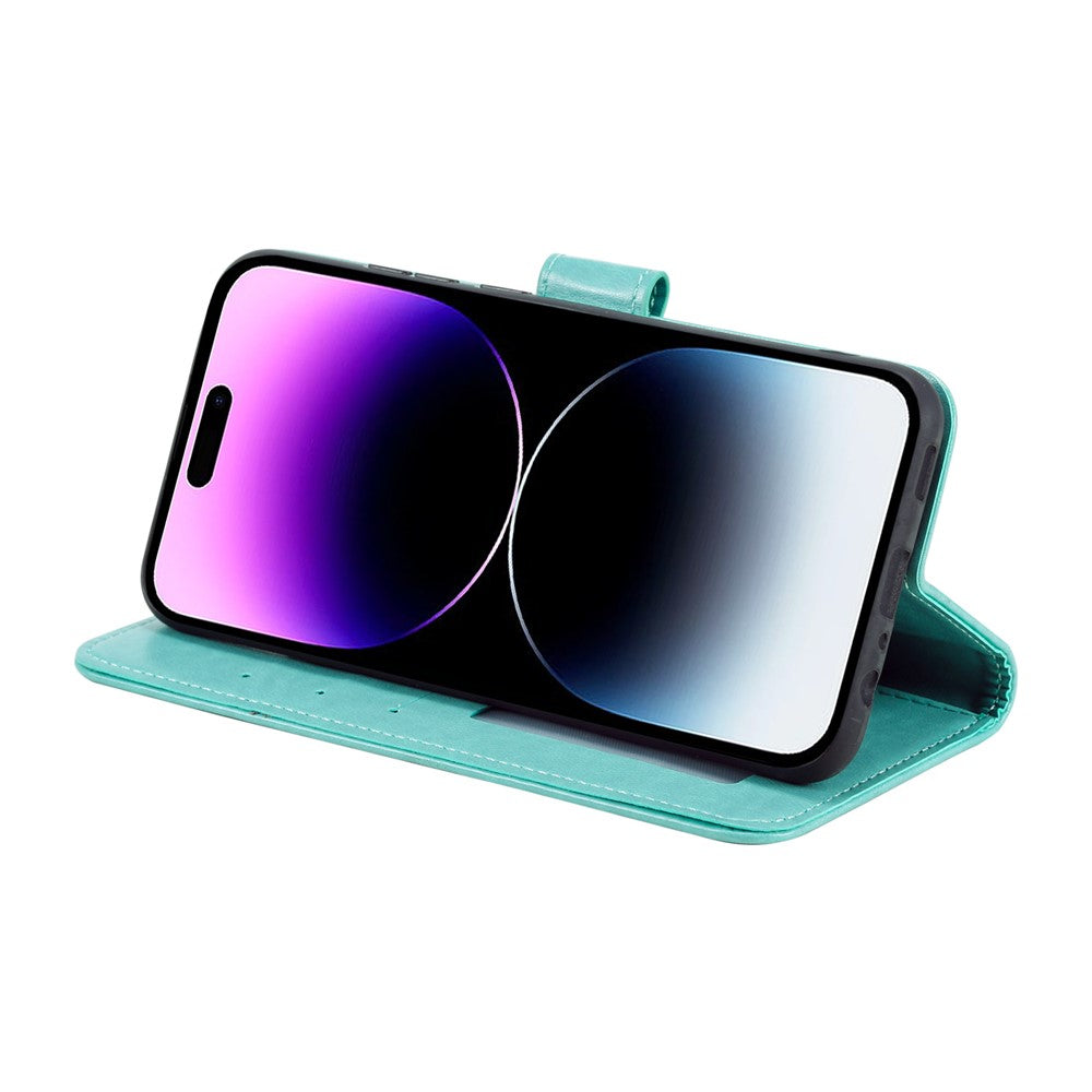 For iPhone 17 Stand Case Imprinted Totem PU Leather Wallet Phone Cover with Wrist Strap