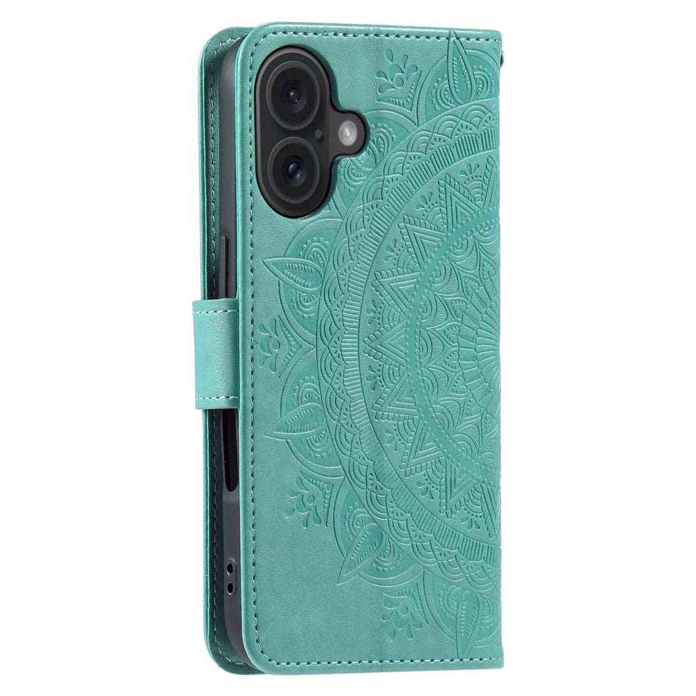 For iPhone 17 Stand Case Imprinted Totem PU Leather Wallet Phone Cover with Wrist Strap