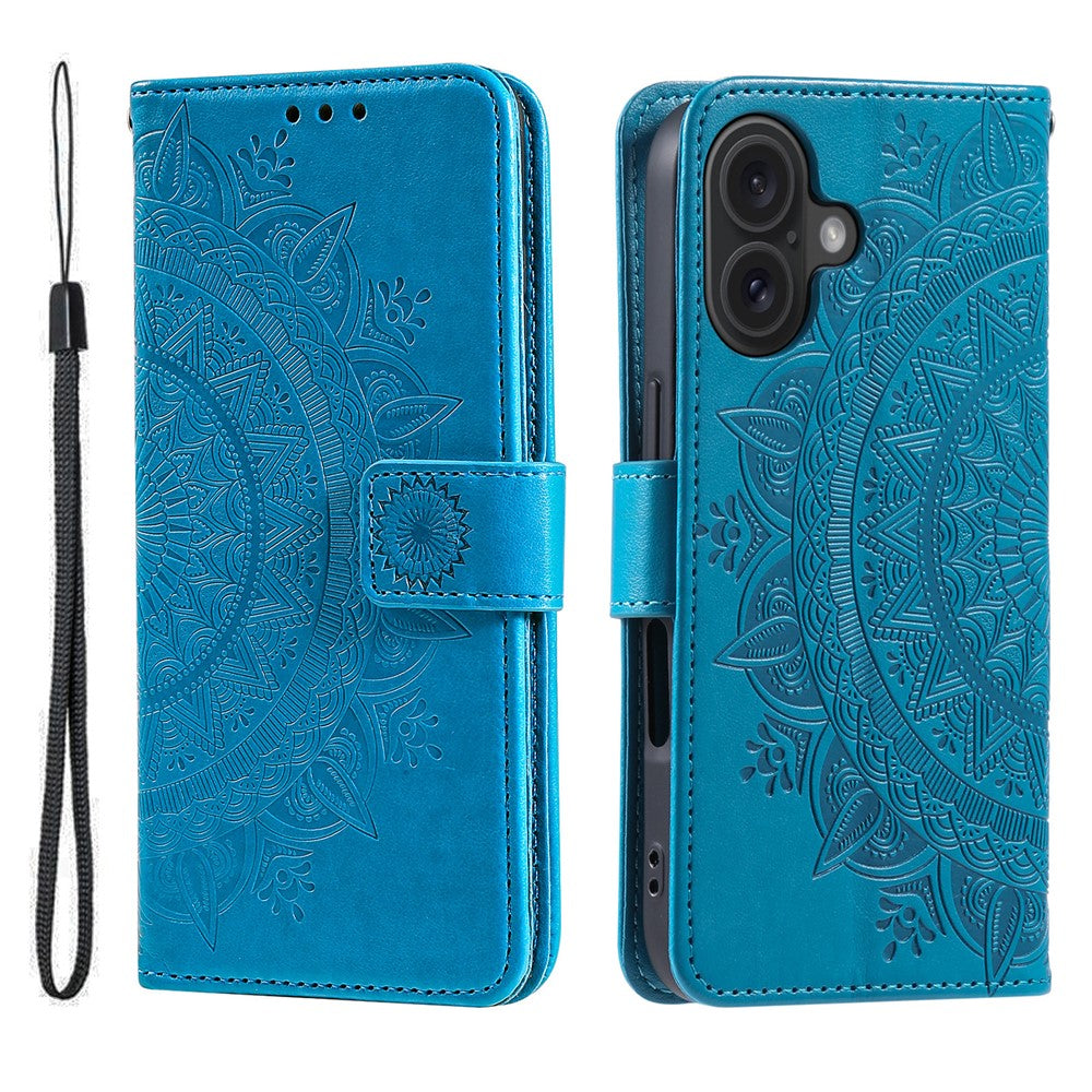 For iPhone 17 Stand Case Imprinted Totem PU Leather Wallet Phone Cover with Wrist Strap