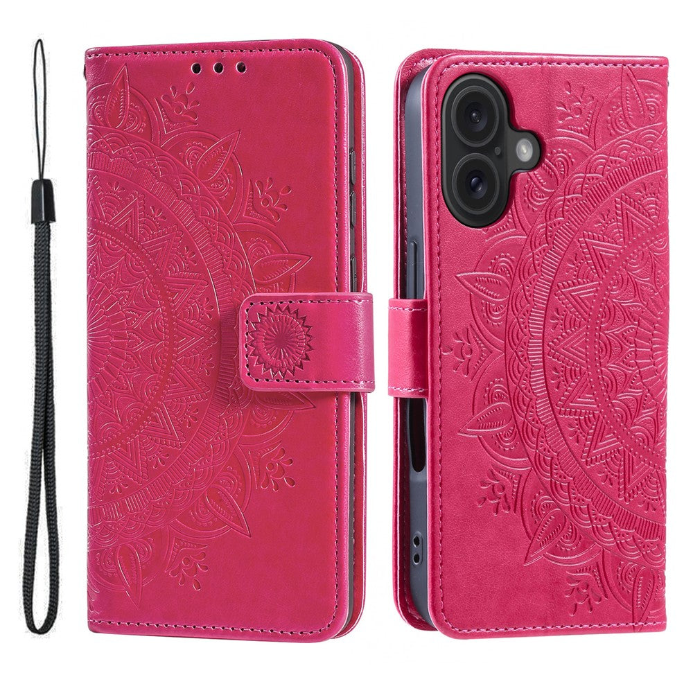 For iPhone 17 Stand Case Imprinted Totem PU Leather Wallet Phone Cover with Wrist Strap
