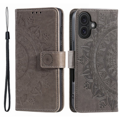 For iPhone 17 Stand Case Imprinted Totem PU Leather Wallet Phone Cover with Wrist Strap
