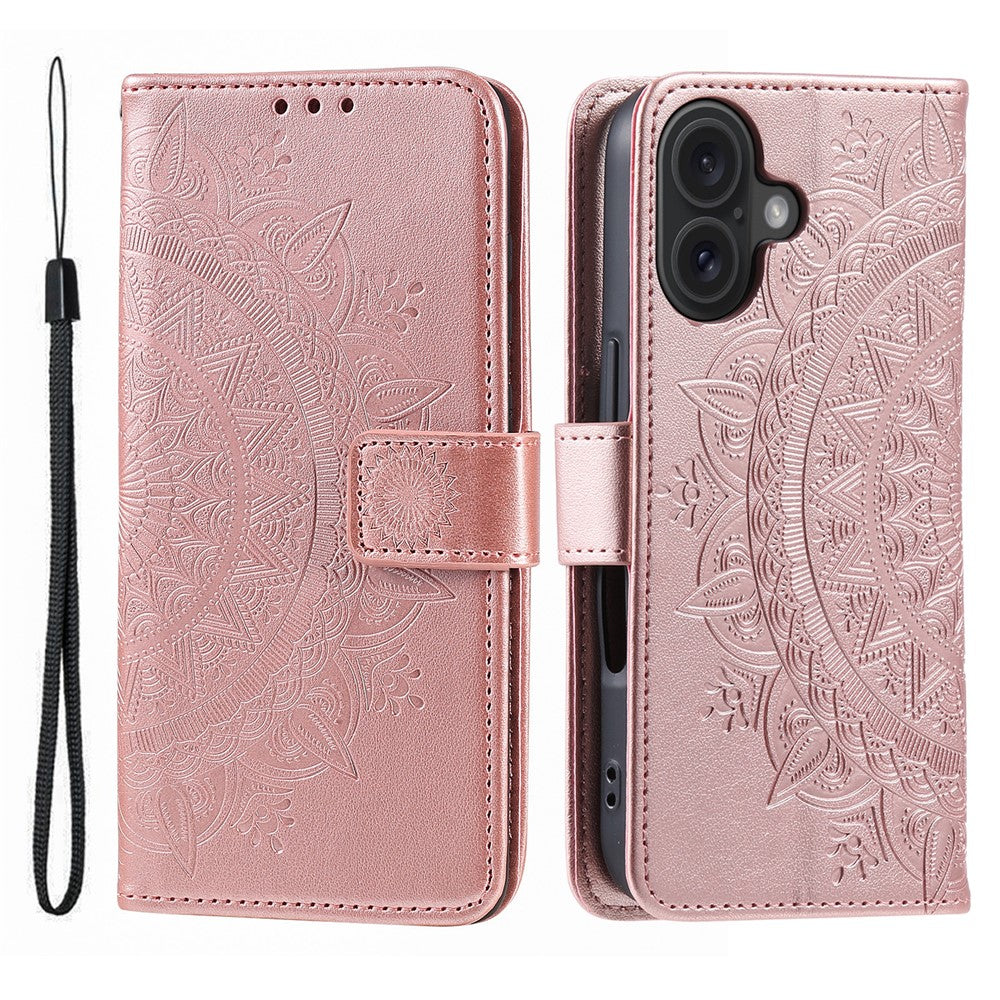 For iPhone 17 Stand Case Imprinted Totem PU Leather Wallet Phone Cover with Wrist Strap