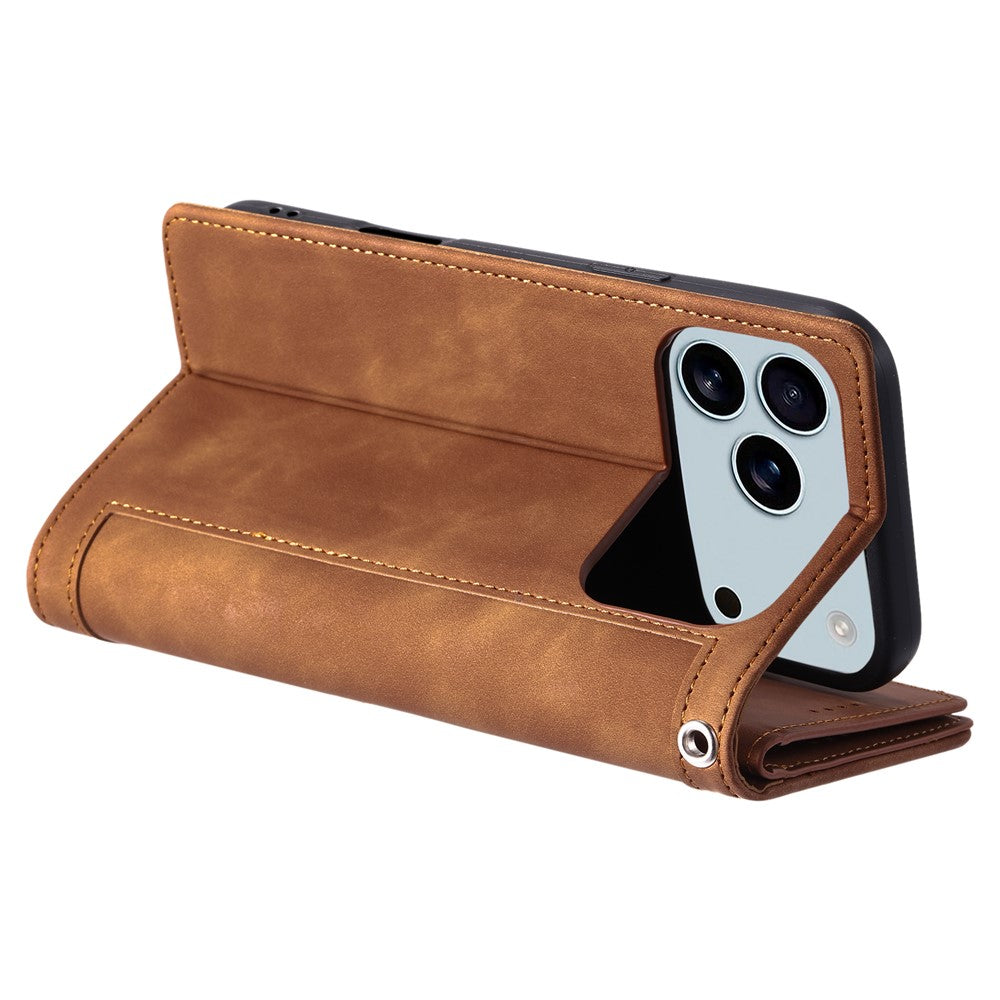 For iPhone 17 Pro Max Case 9 Card Slots Zipper Wallet PU Leather Phone Cover with Wrist Strap