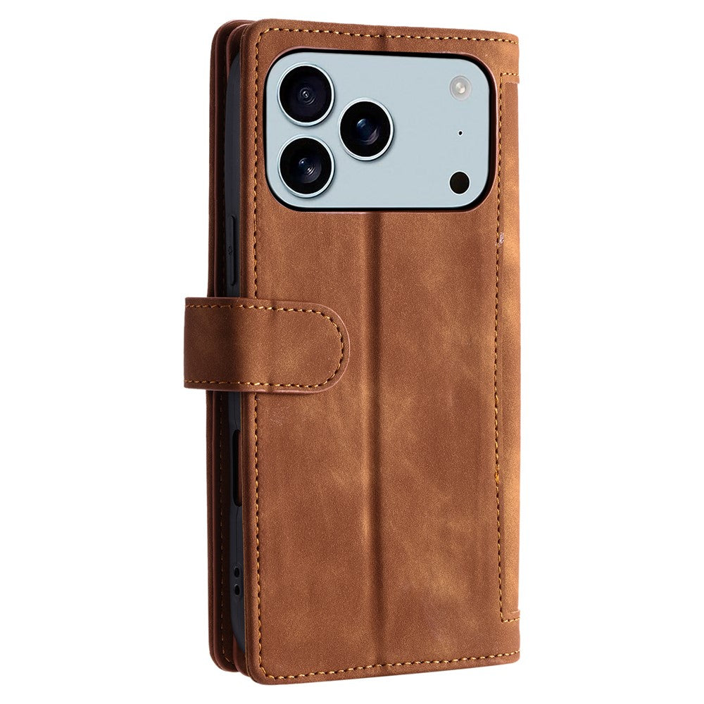 For iPhone 17 Pro Max Case 9 Card Slots Zipper Wallet PU Leather Phone Cover with Wrist Strap