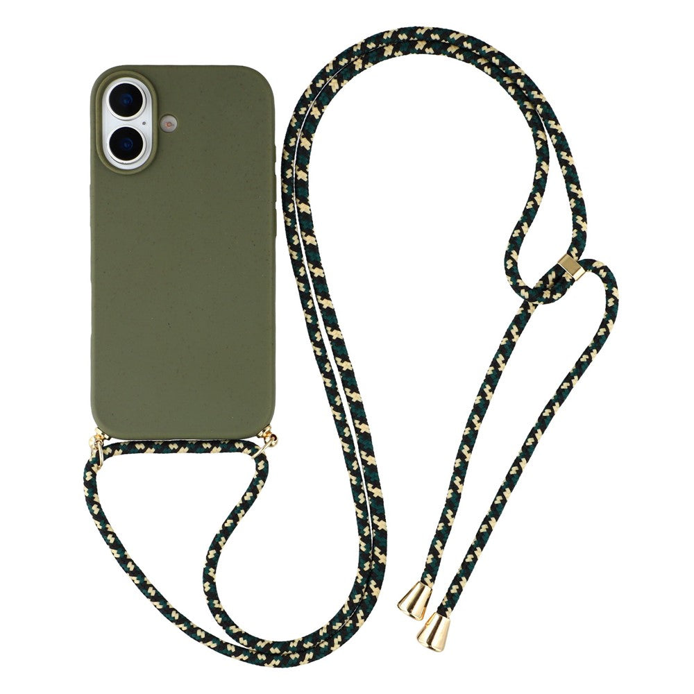 For iPhone 17 Case Biodegradable Wheat Straw + TPU Eco-Friendly Phone Cover with Lanyard