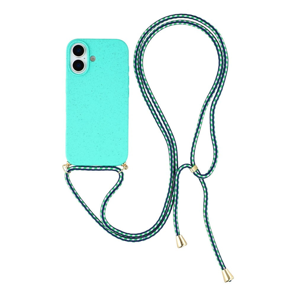 For iPhone 17 Case Biodegradable Wheat Straw + TPU Eco-Friendly Phone Cover with Lanyard