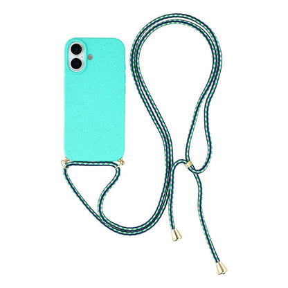 For iPhone 17 Case Biodegradable Wheat Straw + TPU Eco-Friendly Phone Cover with Lanyard