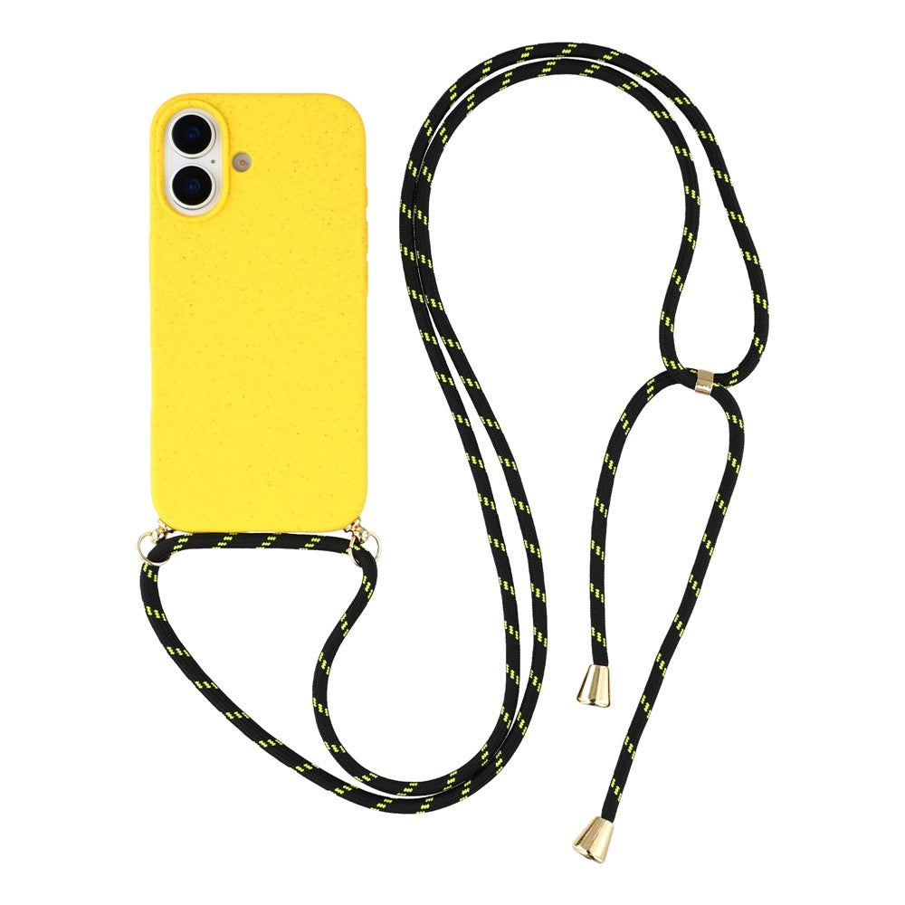 For iPhone 17 Case Biodegradable Wheat Straw + TPU Eco-Friendly Phone Cover with Lanyard