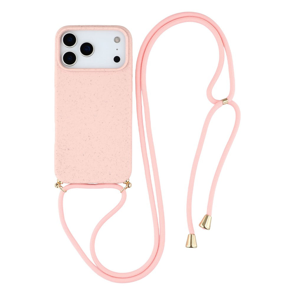 For iPhone 17 Pro Case Biodegradable Wheat Straw + TPU Eco-Friendly Phone Cover with Lanyard