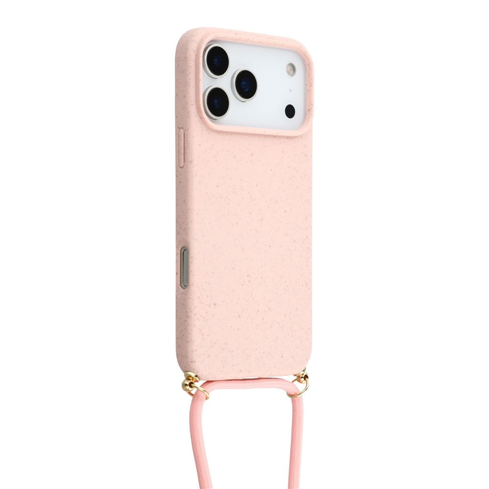 For iPhone 17 Pro Case Biodegradable Wheat Straw + TPU Eco-Friendly Phone Cover with Lanyard