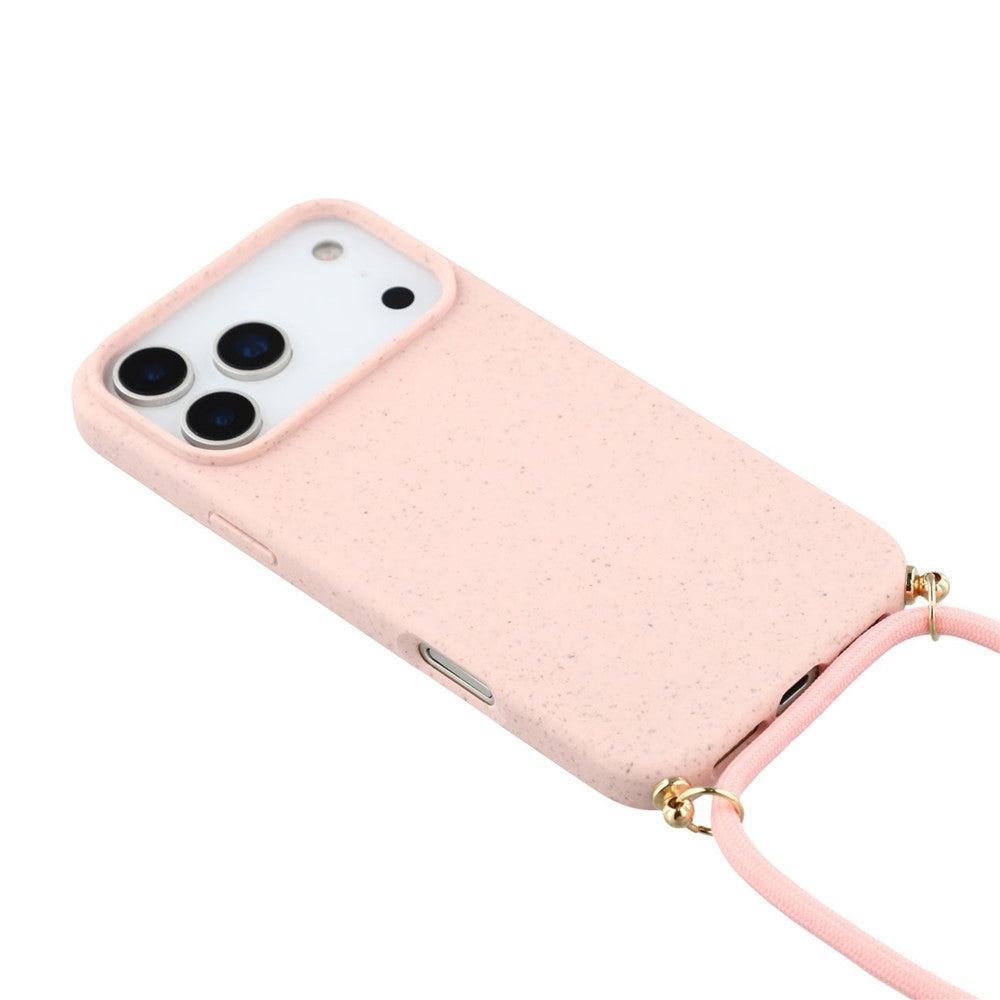 For iPhone 17 Pro Case Biodegradable Wheat Straw + TPU Eco-Friendly Phone Cover with Lanyard