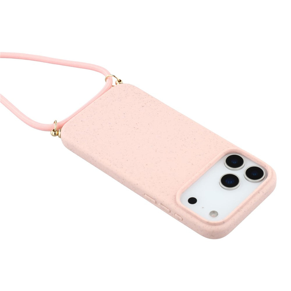 For iPhone 17 Pro Case Biodegradable Wheat Straw + TPU Eco-Friendly Phone Cover with Lanyard