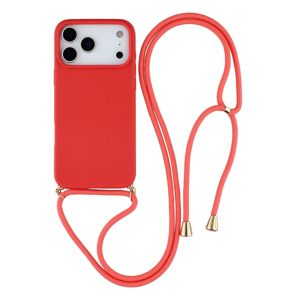 For iPhone 17 Pro Case Biodegradable Wheat Straw + TPU Eco-Friendly Phone Cover with Lanyard