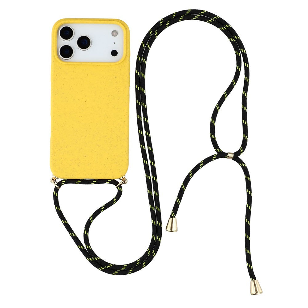 For iPhone 17 Pro Case Biodegradable Wheat Straw + TPU Eco-Friendly Phone Cover with Lanyard