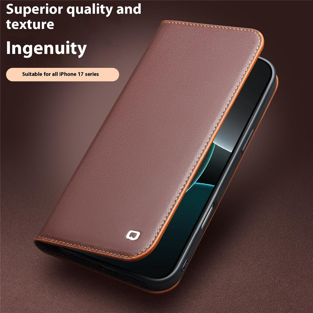QIALINO For iPhone 17 Pro Max Case Wallet Flip Stand Phone Cover Genuine Cow Leather