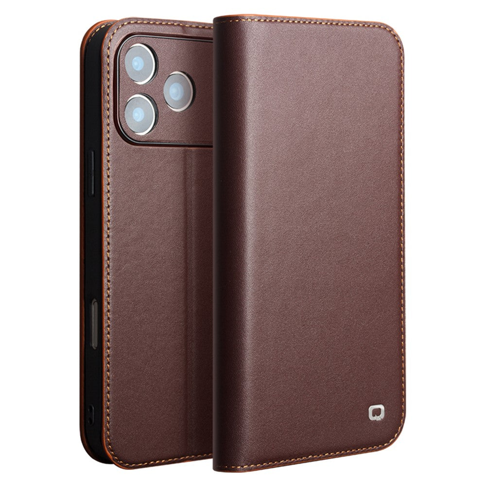 QIALINO For iPhone 17 Pro Case Wallet Flip Stand Phone Cover Genuine Cow Leather