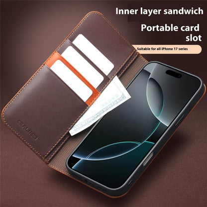 QIALINO For iPhone 17 Pro Case Wallet Flip Stand Phone Cover Genuine Cow Leather