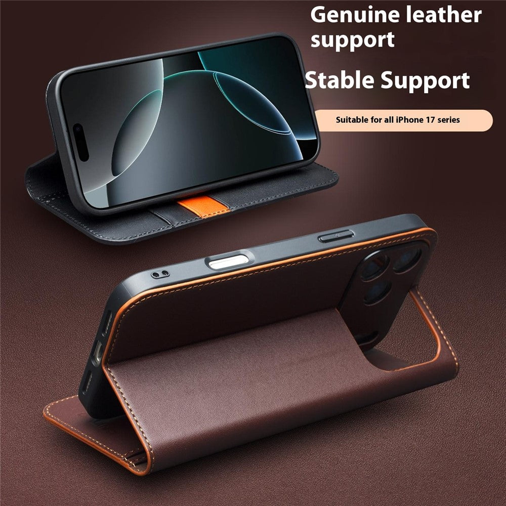 QIALINO For iPhone 17 Pro Case Wallet Flip Stand Phone Cover Genuine Cow Leather