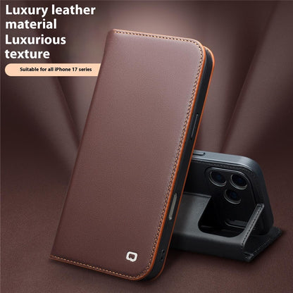 QIALINO For iPhone 17 Pro Case Wallet Flip Stand Phone Cover Genuine Cow Leather