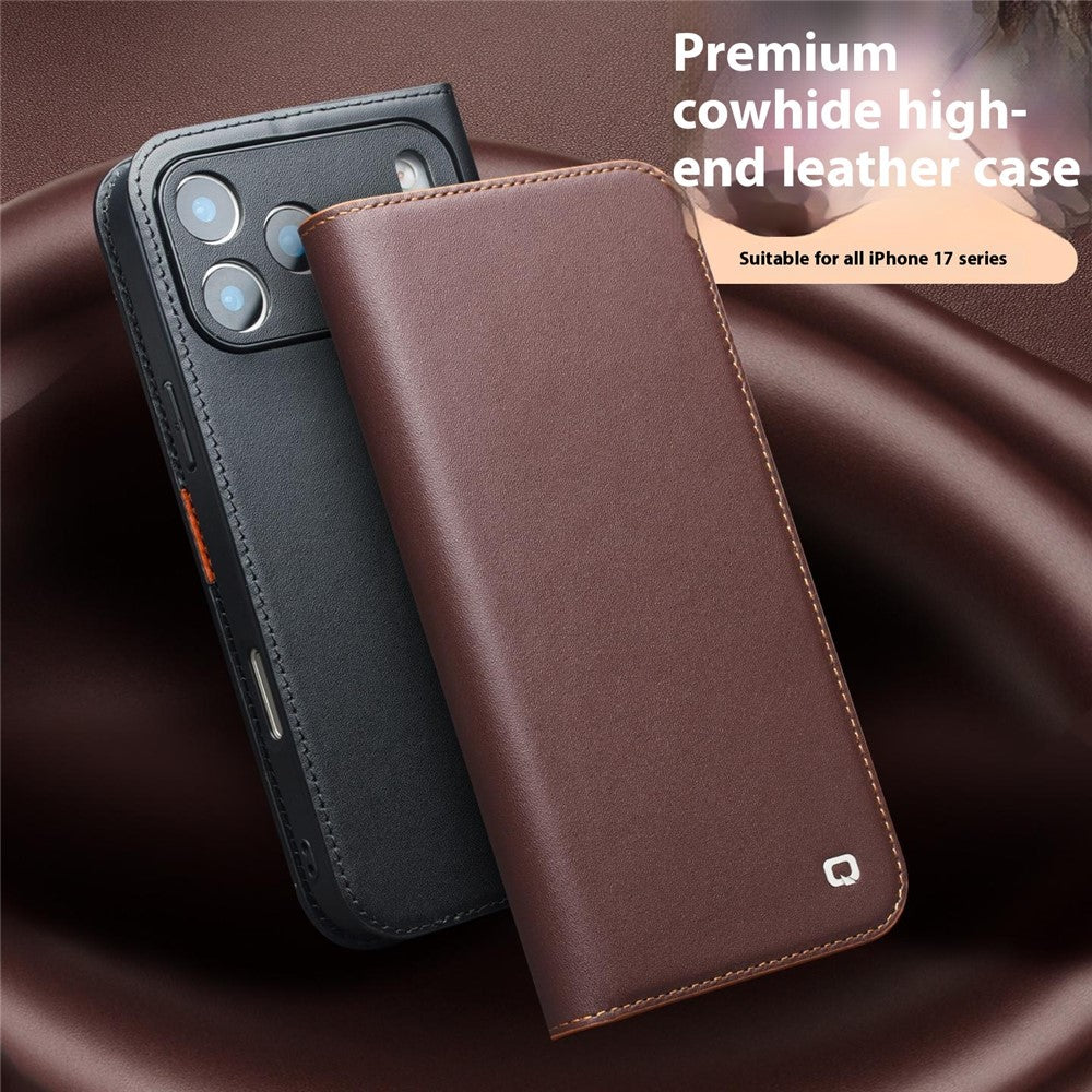 QIALINO For iPhone 17 Pro Case Wallet Flip Stand Phone Cover Genuine Cow Leather