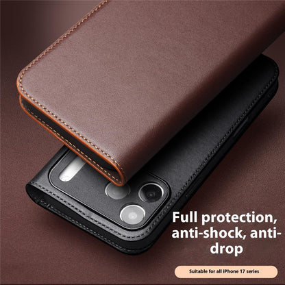 QIALINO For iPhone 17 Pro Case Wallet Flip Stand Phone Cover Genuine Cow Leather