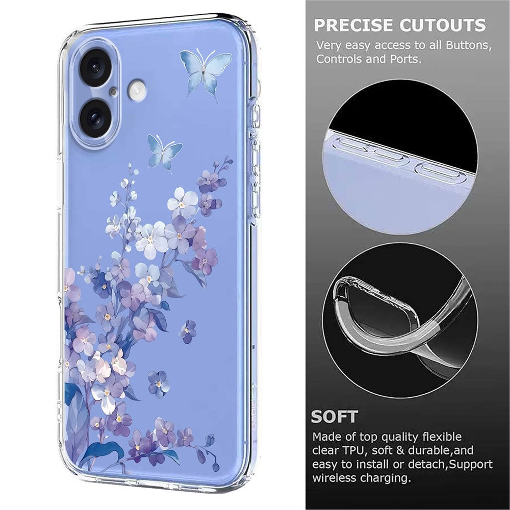 For iPhone 17 Case Butterfly Floral Pattern Printing TPU Phone Back Cover