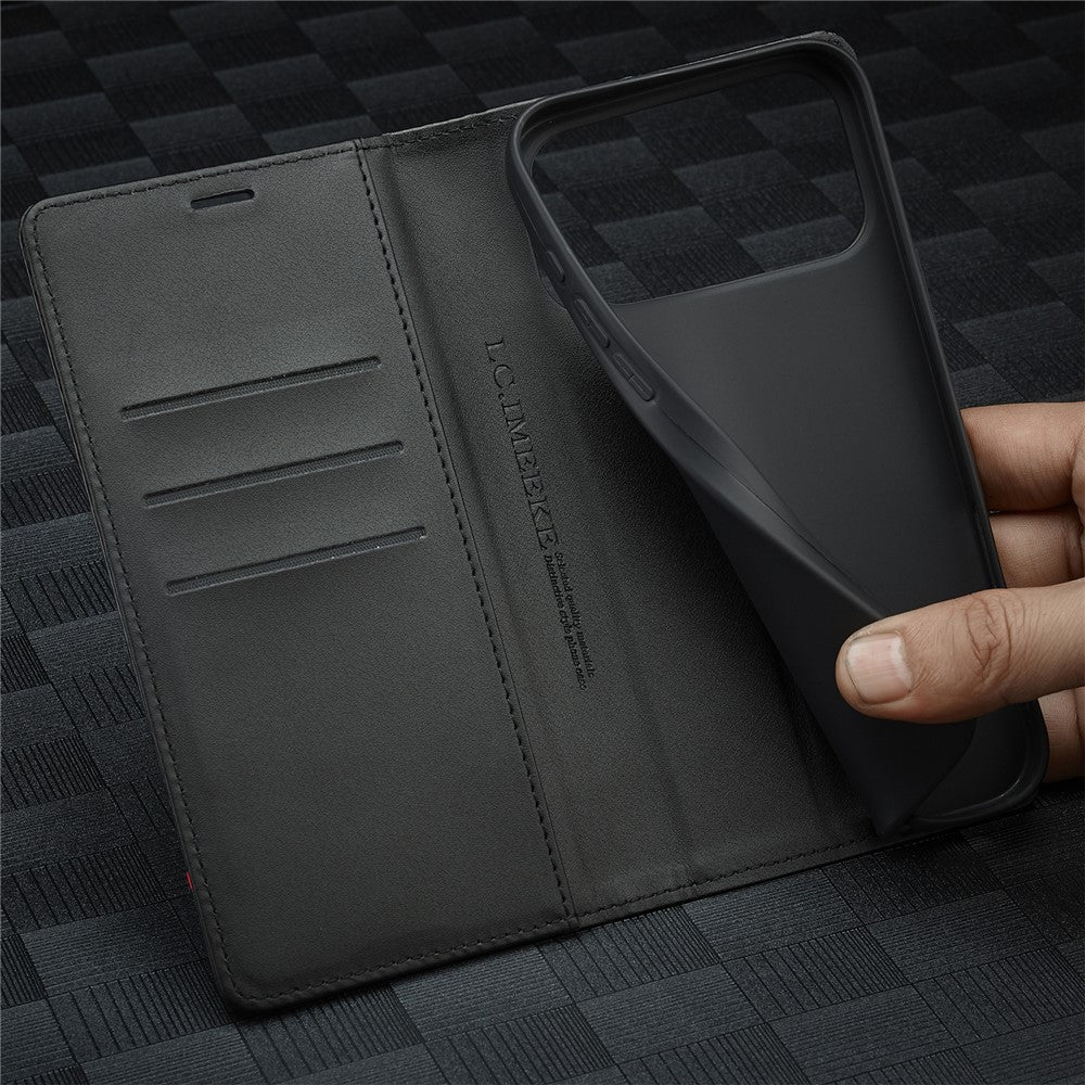 LC.IMEEKE For iPhone 17 Pro Wallet Case Carbon Fiber Texture Leather Phone Cover