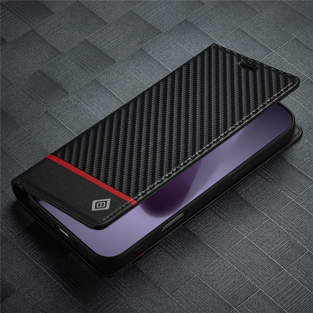 LC.IMEEKE For iPhone 17 Pro Wallet Case Carbon Fiber Texture Leather Phone Cover
