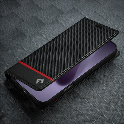 LC.IMEEKE For iPhone 17 Pro Wallet Case Carbon Fiber Texture Leather Phone Cover