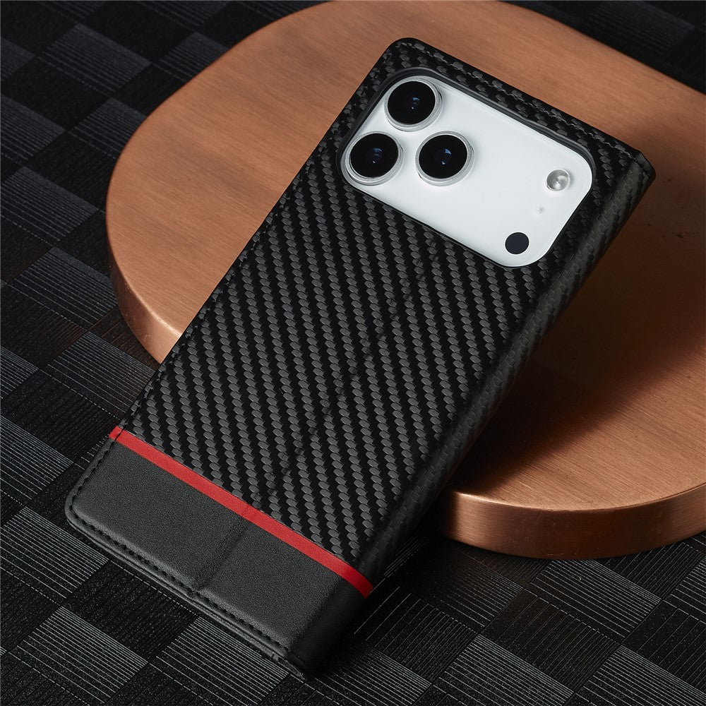 LC.IMEEKE For iPhone 17 Pro Wallet Case Carbon Fiber Texture Leather Phone Cover