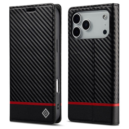 LC.IMEEKE For iPhone 17 Pro Max Wallet Case Carbon Fiber Texture Leather Phone Cover