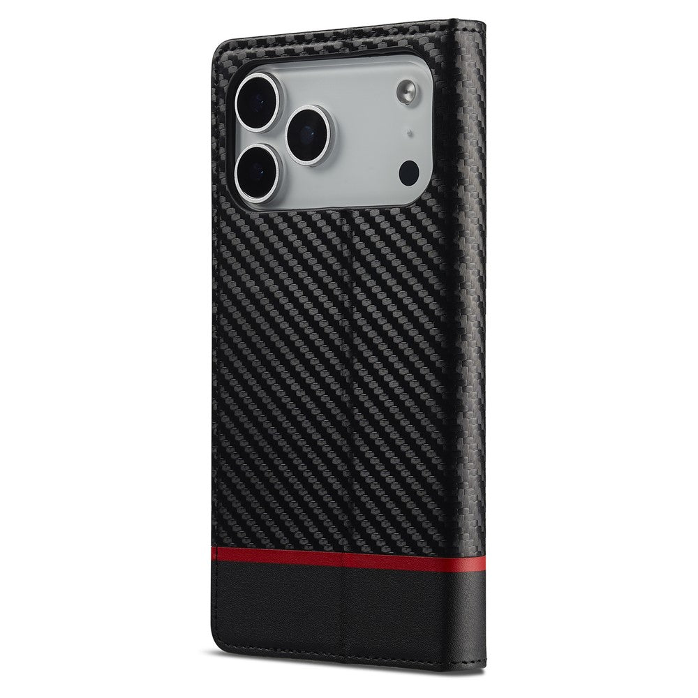 LC.IMEEKE For iPhone 17 Pro Max Wallet Case Carbon Fiber Texture Leather Phone Cover