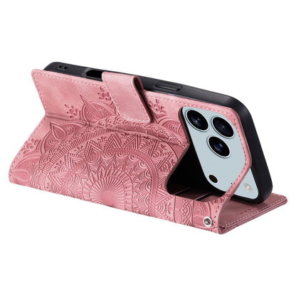 For iPhone 17 Pro Max Case Imprinted Totem Skin Feel Wallet Leather Phone Cover with Hand Strap