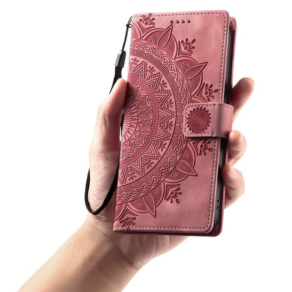 For iPhone 17 Pro Max Case Imprinted Totem Skin Feel Wallet Leather Phone Cover with Hand Strap
