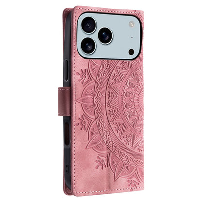 For iPhone 17 Pro Max Case Imprinted Totem Skin Feel Wallet Leather Phone Cover with Hand Strap