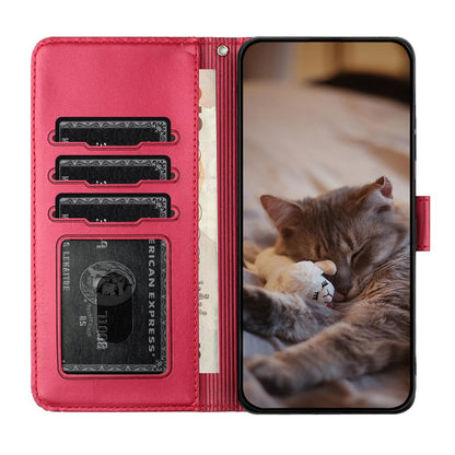 For iPhone 17 Case with Wrist Strap Leather Phone Cover Wall Cats Pattern