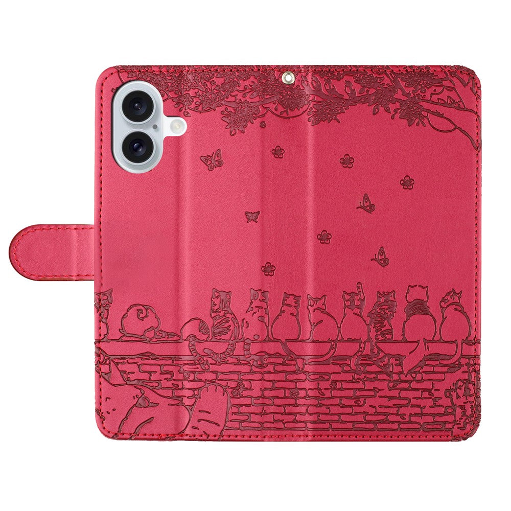 For iPhone 17 Case with Wrist Strap Leather Phone Cover Wall Cats Pattern