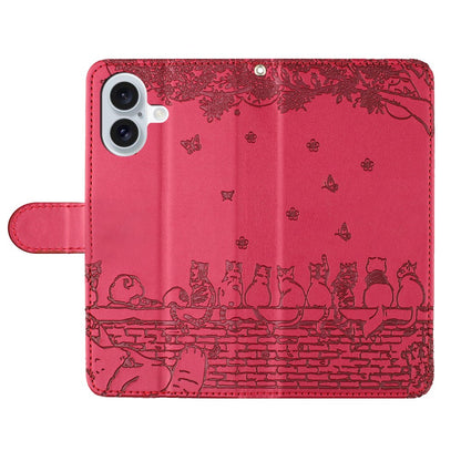 For iPhone 17 Case with Wrist Strap Leather Phone Cover Wall Cats Pattern