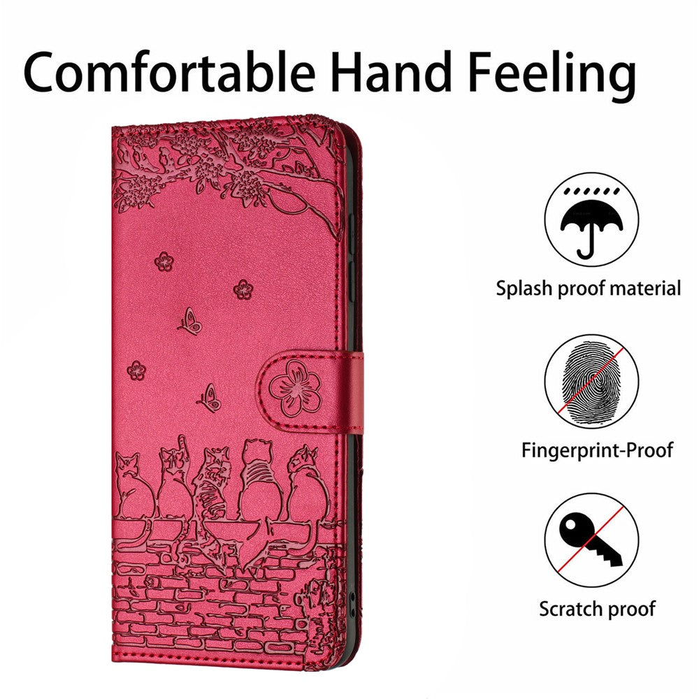 For iPhone 17 Case with Wrist Strap Leather Phone Cover Wall Cats Pattern