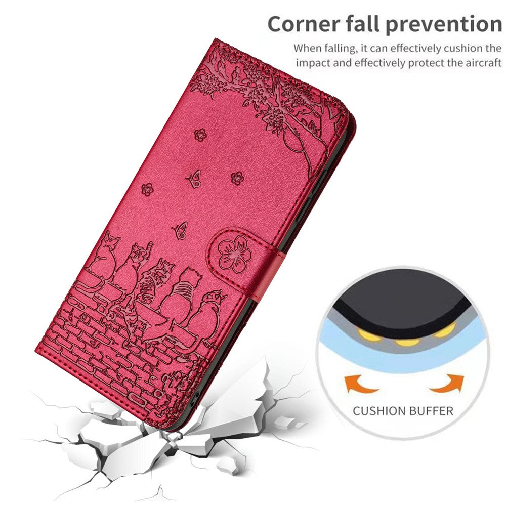 For iPhone 17 Case with Wrist Strap Leather Phone Cover Wall Cats Pattern