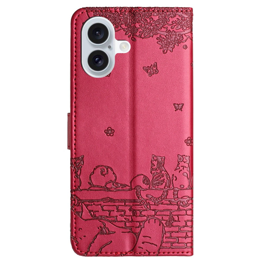 For iPhone 17 Case with Wrist Strap Leather Phone Cover Wall Cats Pattern