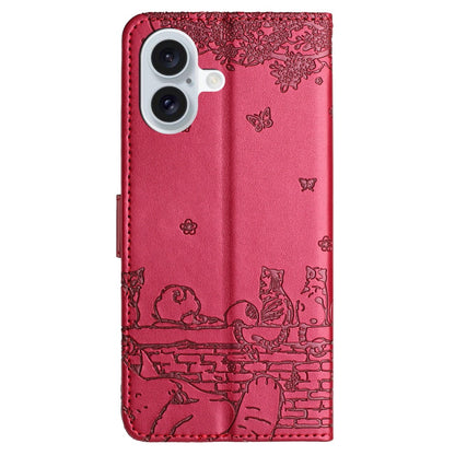 For iPhone 17 Case with Wrist Strap Leather Phone Cover Wall Cats Pattern