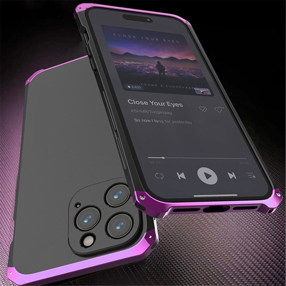 For iPhone 14 Pro Max Metal Frame Phone Case 3-Piece Design Hard PC Shockproof Protection Cover