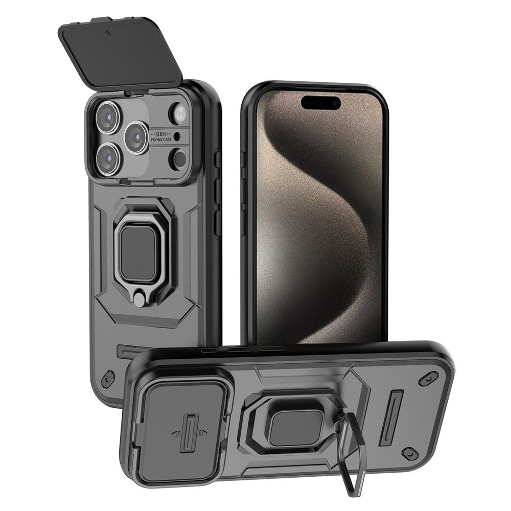 For iPhone 18 Pro / 17 Pro Case PC + TPU Kickstand Phone Protector with Lens Cover