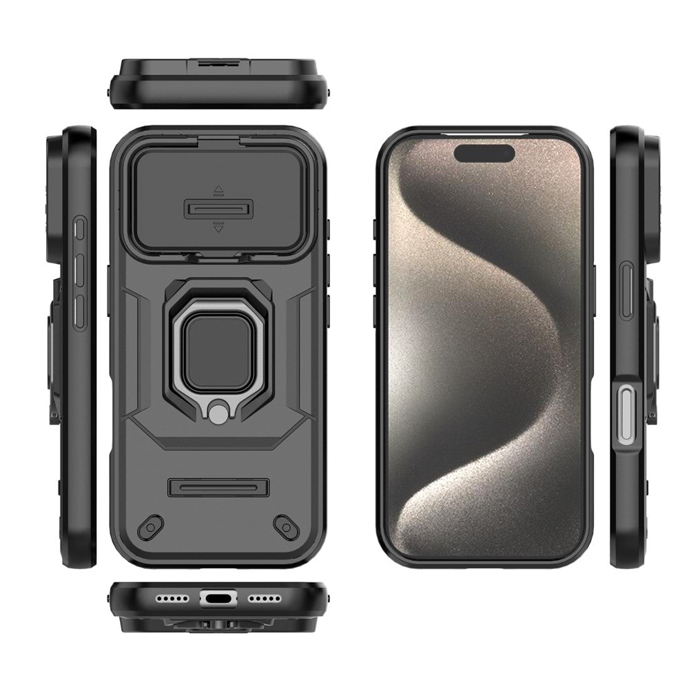 For iPhone 18 Pro / 17 Pro Case PC + TPU Kickstand Phone Protector with Lens Cover