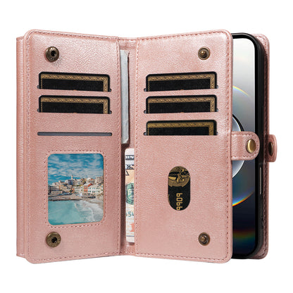 YIKATU For iPhone 17e / 16e Case  YK-008 Zipper Wallet Leather Phone Cover with Shoulder Strap