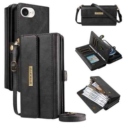 YIKATU For iPhone 17e / 16e Case  YK-008 Zipper Wallet Leather Phone Cover with Shoulder Strap