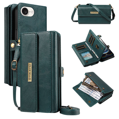 YIKATU For iPhone 17e / 16e Case  YK-008 Zipper Wallet Leather Phone Cover with Shoulder Strap