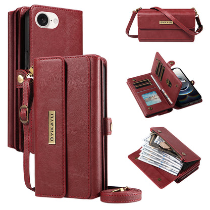 YIKATU For iPhone 17e / 16e Case  YK-008 Zipper Wallet Leather Phone Cover with Shoulder Strap